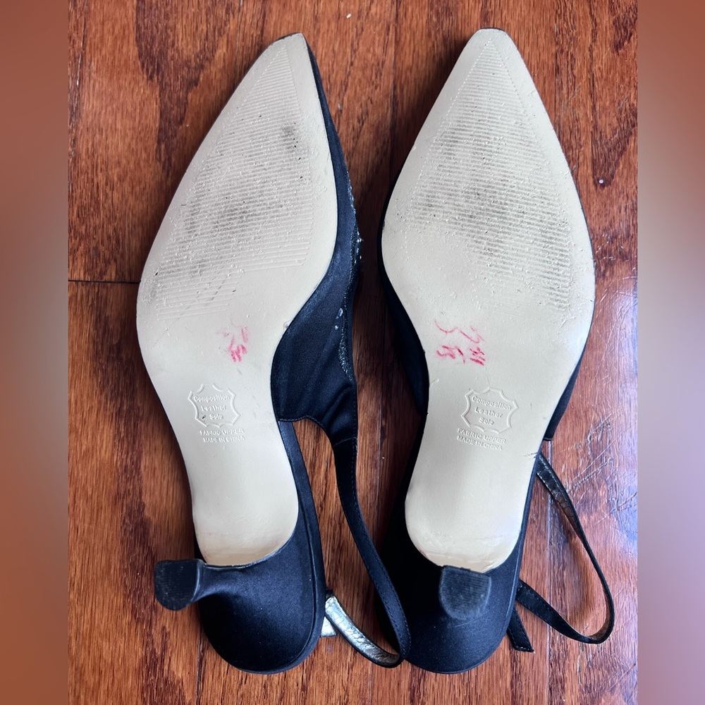 Metaphor Black Satin Embellished Pointed Slingback Flats - Picture 4 of 4